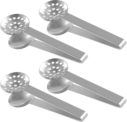 Tea Bag Squeezer, Stainless Steel Tea Bag Tongs, Tea Bag Strainer Grip Holder Tea Bag Squeezer Spoon Metal Lemon Slices Clip, Mini Tongs for Gripping Ice Cubes and Sugar (Pack of 4)