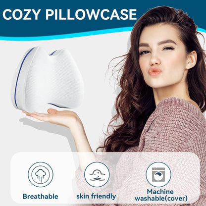 Knee Pillow for Side Sleepers Hip Pain, Leg Pillow for Side Sleeping | Side Sleeper Pillows Memory Foam Back, Sciatica, Knee Pain Relief with Washable Cover, White 1 Pack