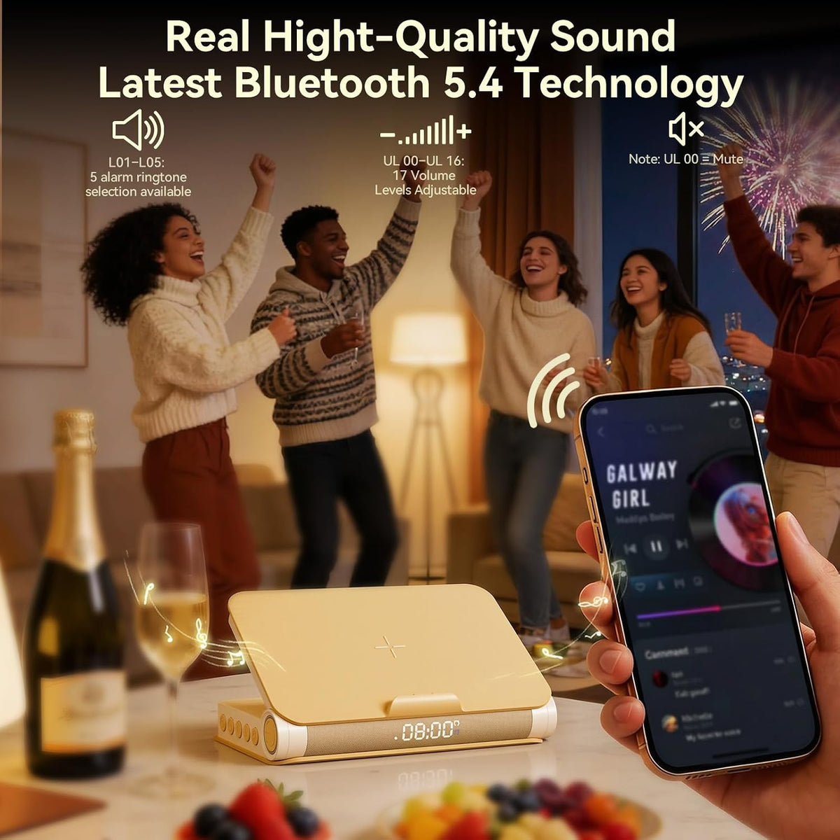 Vivilumens Speaker Bluetooth Wireless Charging 5 in 1 Speaker Loud for Adults Teens Aesthetic Book Shape Sunrise Gentle Wake Up Light for Bedroom Decor Bedside Tech Gifts