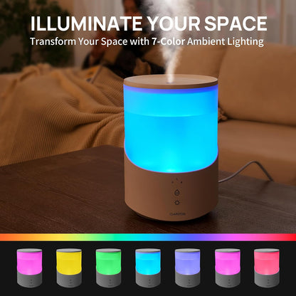 Clarston Humidifiers for Bedroom, 2.5L Cool Mist Humidifier with Essential Oils Diffuser and Nightlight, Top Fill Humidifiers for Home Large Room, Timer, Auto Shut-off, 25H Runtime