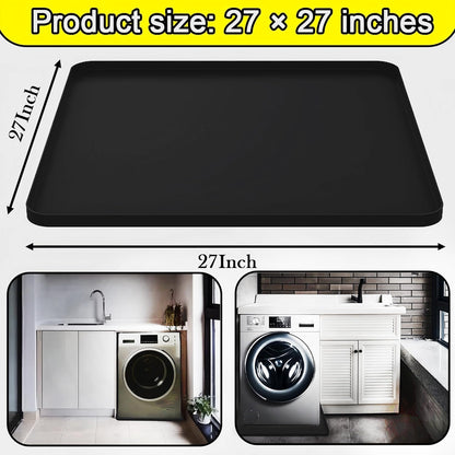 Washing Machine Drain Pan, 27x27 Inch Silicone Mat with Raised Edge | Waterproof Leak Protector Tray for Under Washer and Dryer, Anti-Slip and Foldable Laundry Room Mat