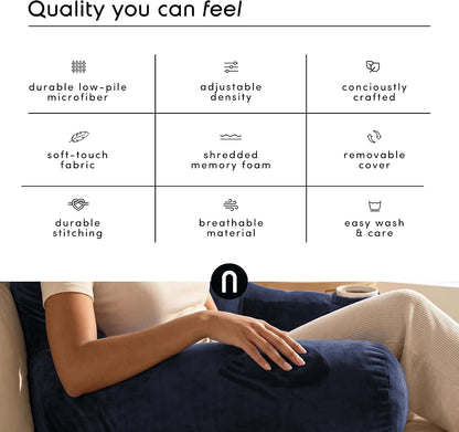 Nestl Reading Pillow with Shredded Memory Foam, Designed for Sitting Up in Bed and Couch, Back and Arms Adjustable Support for Adult & Teens Backrest Pillows for Reading, with Washable Cover Dark Grey