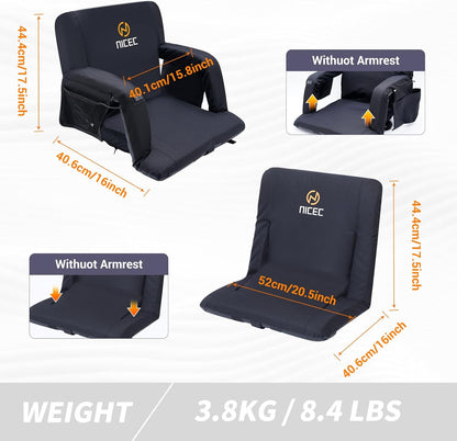 Nice C Heat Massage Stadium Seat, Reclining Bleacher Seat (Regular 1 Pack) | Foldable Floor Arena Chair, Waterproof Stadium Cushion, Thick Padding, Back Support, Shoulder Straps, Side Pockets