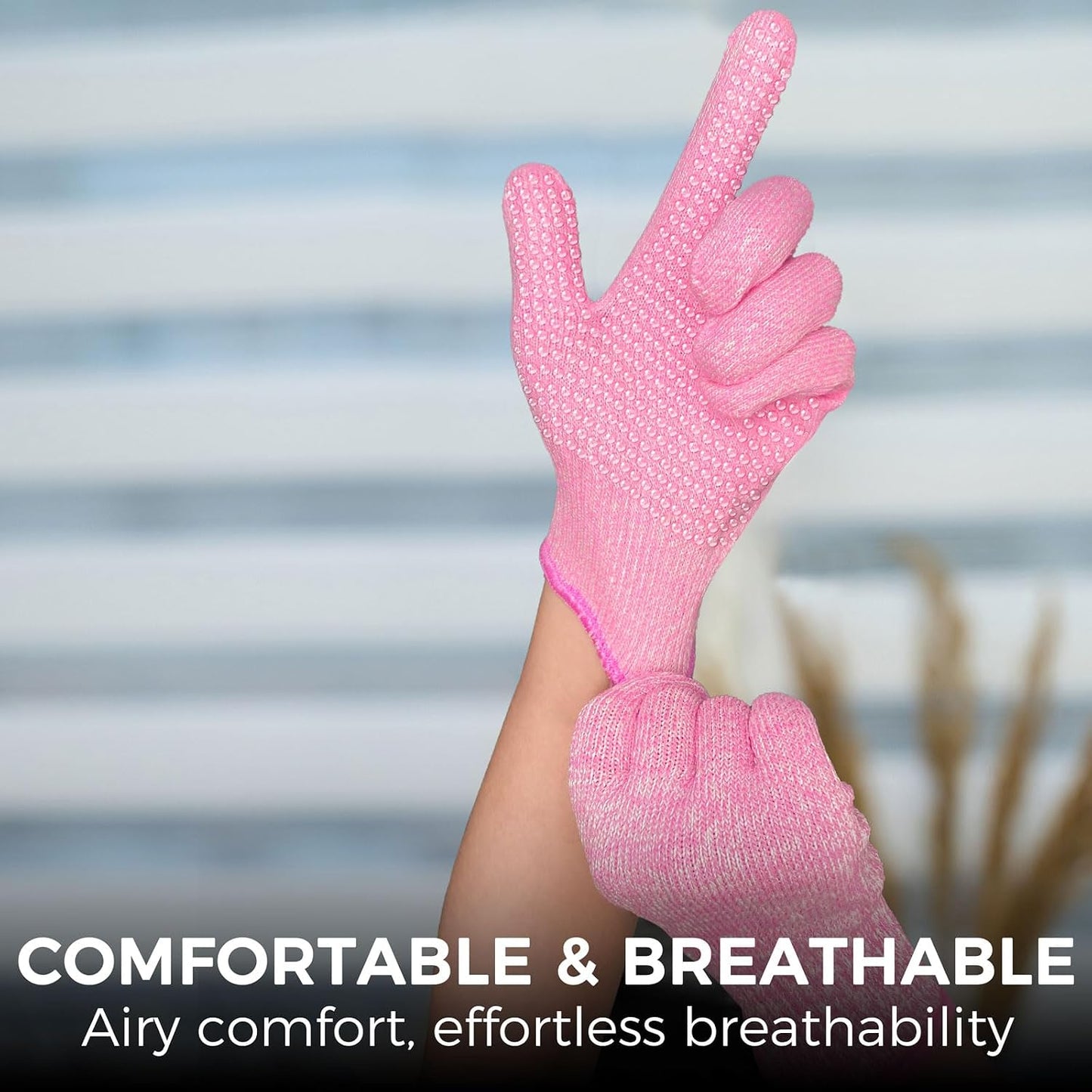 Evridwear Level 5 Cut Resistant Gloves with Non-Slip Grip, 2 Pairs | HPPE Material, Food Safe, Comfortable & Breathable, Kitchen, Crafting & DIY Projects(M, Pink+Gray)