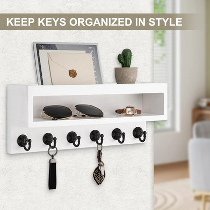 Key and Mail Holder Wall Mount with Long Storage Box and 6 Hooks | Key Holder For Coat, Dog Leash, Home Decor Rack, Entry Way Organizer