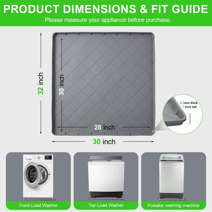 Washing Machine Pan, Drain Pan & Drip Pan, 30"x32" Thickened Silicone Mat with 1" Raised Edge, Non-Slip & Waterproof, Foldable Anti-Vibration Floor Protector for Laundry & Dryer - Grey - BLOFK