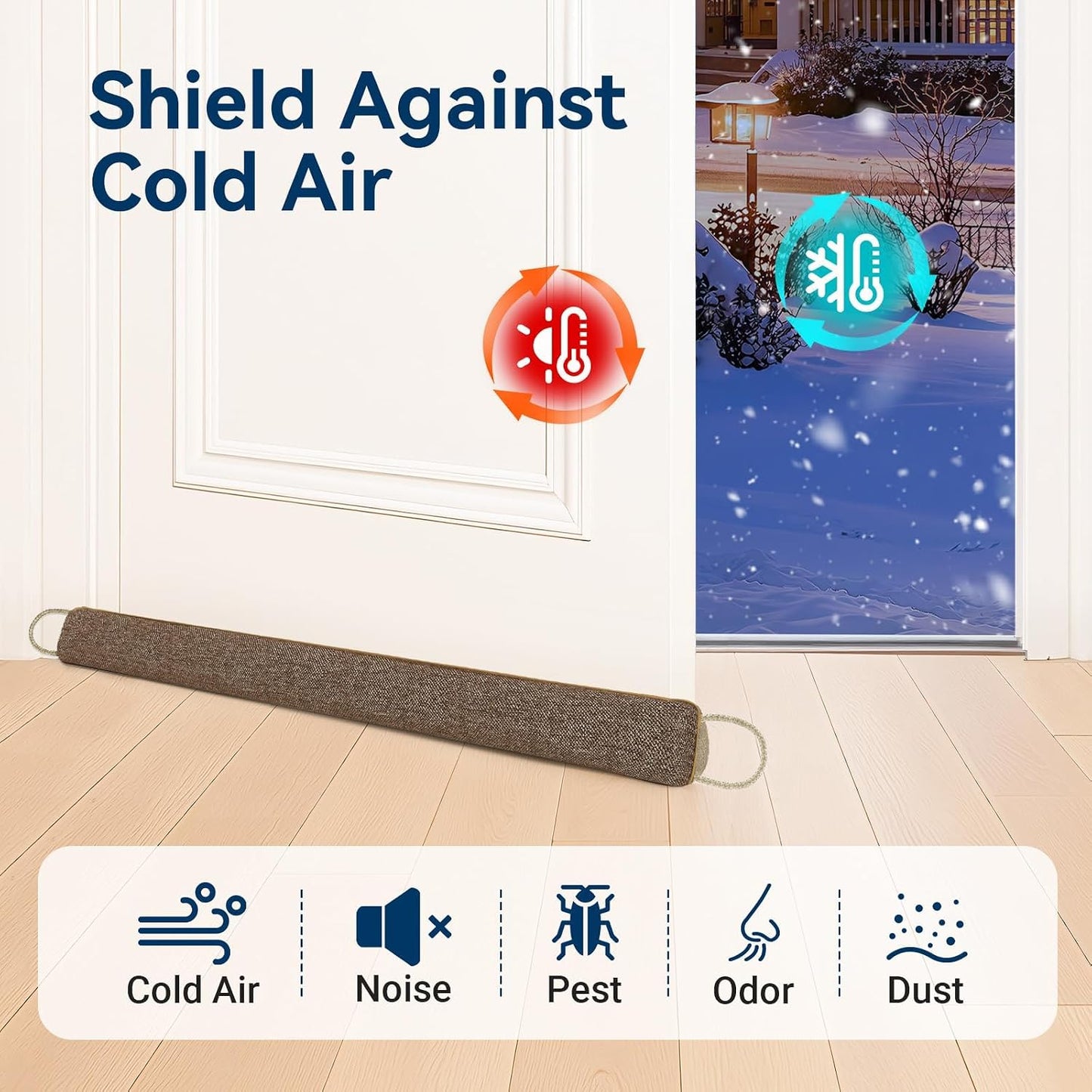 Door Draft Stopper, Heavy Duty Under Door Draft Blocker, Grey | 36’’ Weighted Door Seal, Gap Filler, Door Bottom, For Noise Light Cold Air, with Adhesive Strips, Bedroom Office Kitchen Home