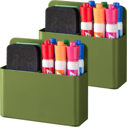 BEYGORM Plastic Magnetic Pen Holder, Powerful Magnet, 2 Pack | Classroom Must Haves, Dry Erase Marker Holder for Whiteboard, School Locker Organizer, Pencil Cup for Refrigerator(Black)