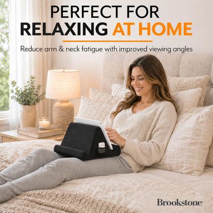 Brookstone Tablet Lap Cushion - Tablet/Phone/Ebook Holder for Bed, Flights, and Travel, Memory Foam Lap Desk for Reading and Hands Free Viewing, Compatible iPad and Kindle Accessories, Grey