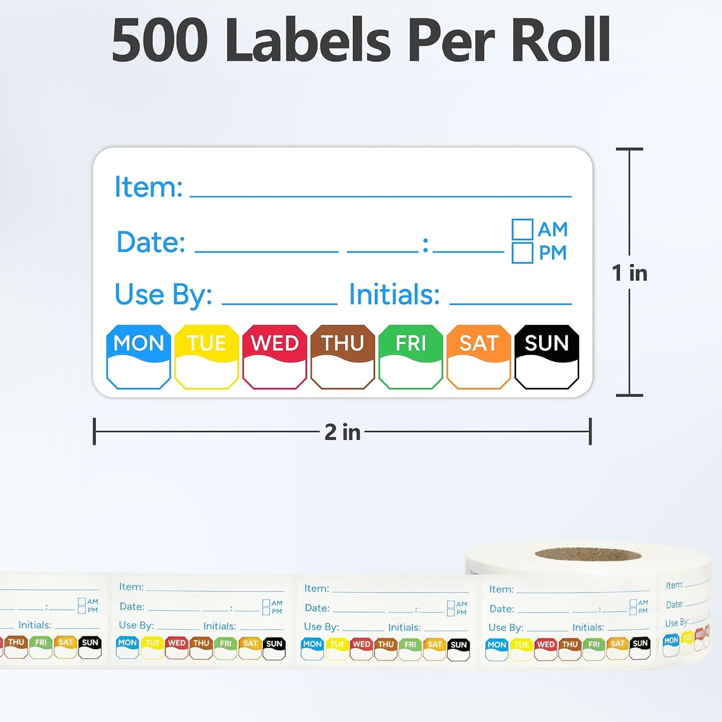 2 Rolls 1000 Pcs 1 X 2 inch Removable Food Date Sticker Labels, Easy to Write for Freezer, Refrigerator Food Containers Date Sticker, Leftover Labels (Blue-Red-US)