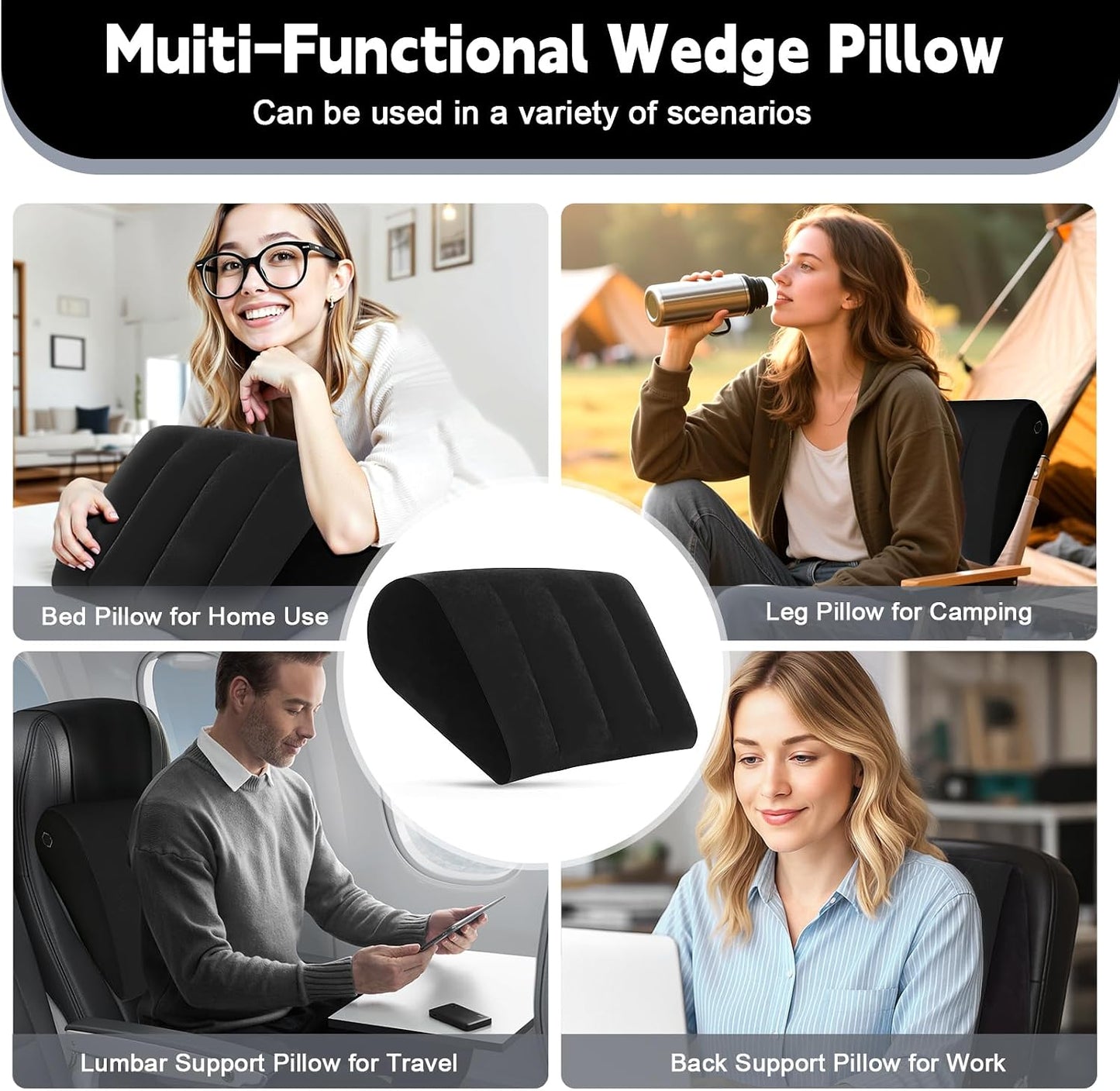 Inflatable Bed Wedge Pillow for Sleeping - Inflatable Wedge Pillow with Silk Eye Mask Set for Traveling,Leg Elevation,Back Support,Body Positioners,Lumbar Cushion for Post-Surgery Recovery,Camping Use
