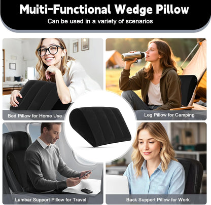 Inflatable Bed Wedge Pillow for Sleeping - Inflatable Wedge Pillow with Silk Eye Mask Set for Traveling,Leg Elevation,Back Support,Body Positioners,Lumbar Cushion for Post-Surgery Recovery,Camping Use