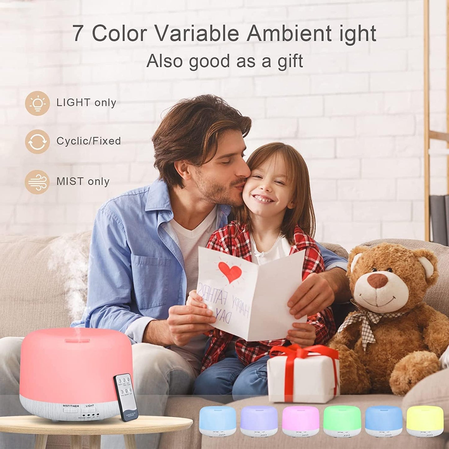 300ML Remote Control Air Diffusers for Essential Oil, Aroma Ultrasonic Scent Diffuser, Aromatherapy Humidfier Diffuser, 7 Color Changing LED Light, Auto-Off, Timer for Home, Room, Office, Kids