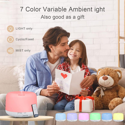 300ML Remote Control Air Diffusers for Essential Oil, Aroma Ultrasonic Scent Diffuser, Aromatherapy Humidfier Diffuser, 7 Color Changing LED Light, Auto-Off, Timer for Home, Room, Office, Kids