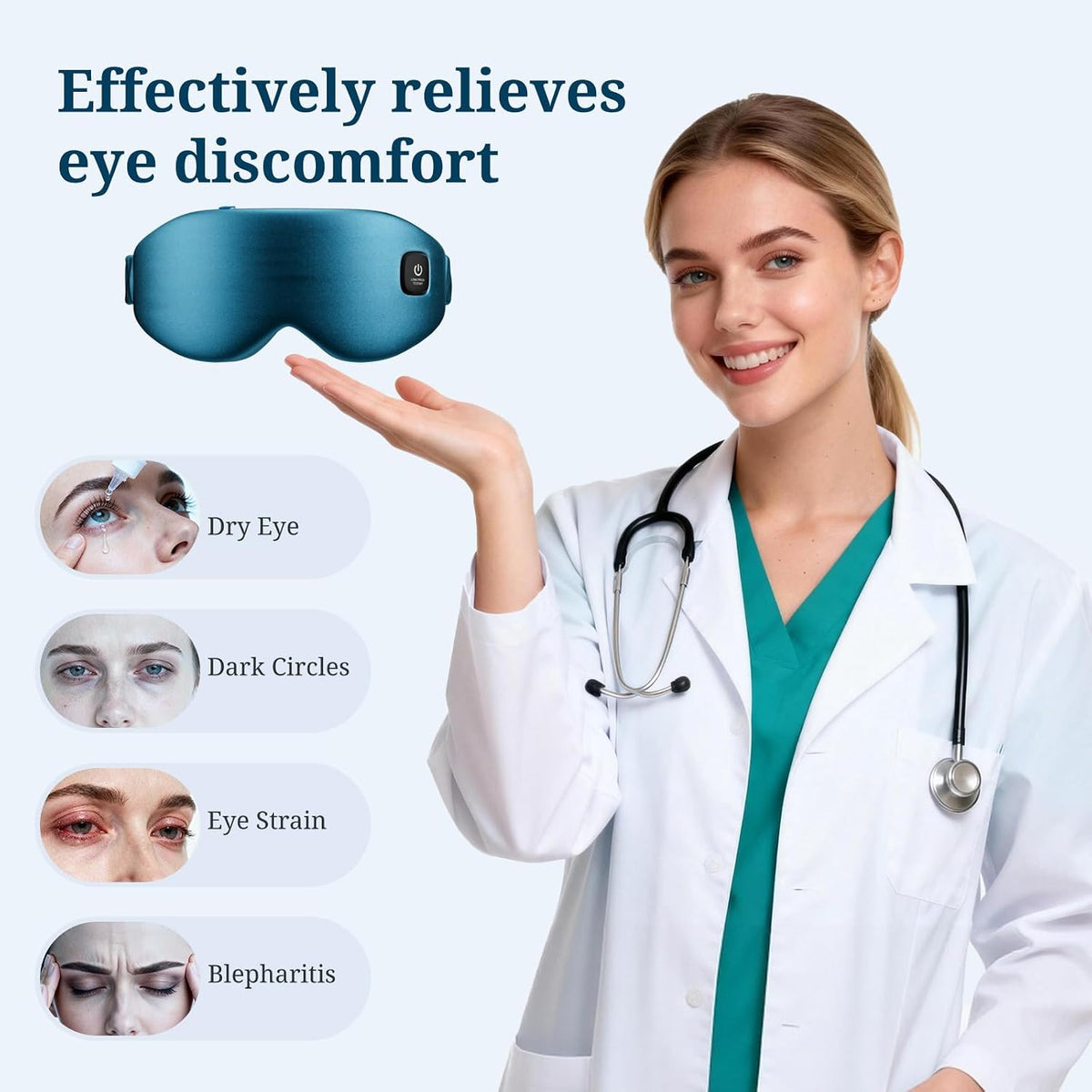 100% Silk Wireless Heated Eye Mask with Cooling & Washable Shells-Black