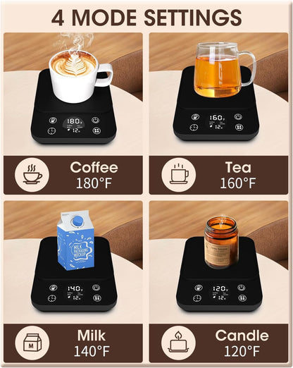 Coffee Mug Warmer for Desk, Upgraded Smart Electric Coffee Warmer, 1H Drink Water Reminder, 4 Mode, 8H Auto Shut Off, 9 Temperature, 12H Timer, Gifts for Women and Men