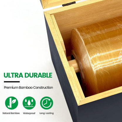 Libreshine 12-Inch Bamboo Plastic Wrap Dispenser with Cutter for Large Roll | Fits many 3000 ft plastic wrap and 1000 ft foil rolls, including Kirkland Signature rolls sold at Costco