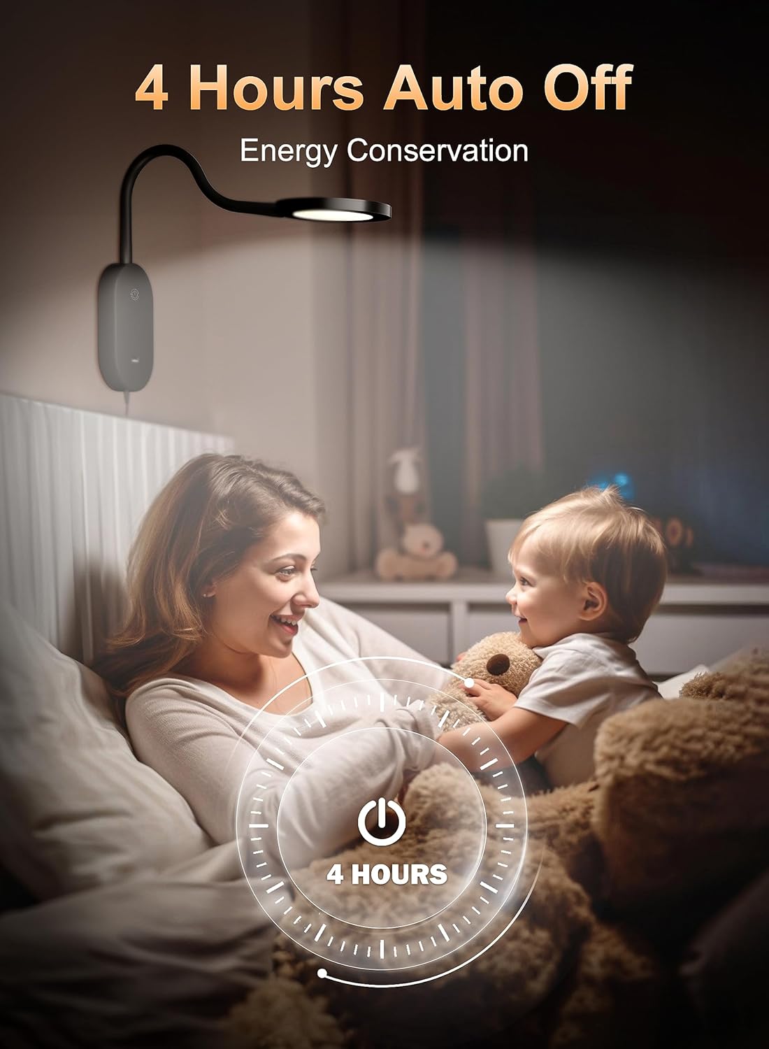 deeloop LED Wall Mounted Reading Light for Bed, Book Light for Wall Bedside Lamp with USB Output, 4 Hour Auto-Off Timer Lights，Eye-Caring Reading Lamp with 5 Dimmable 360° Rotation Headboard Light | Five dimmable levels and a 360° adjustable head direct