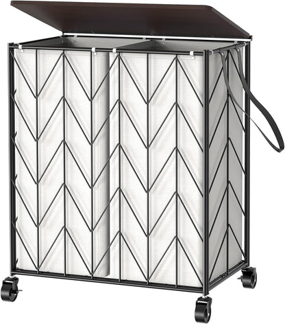 WOWLIVE Laundry Hamper 3 Section with Lid, 142L Laundry Basket with Wheels | Rolling Dirty Clothes Hamper with Removable Bags, Large Iron-Made Laundry Basket Organizer Laundry Sorter for Dorm, Beige