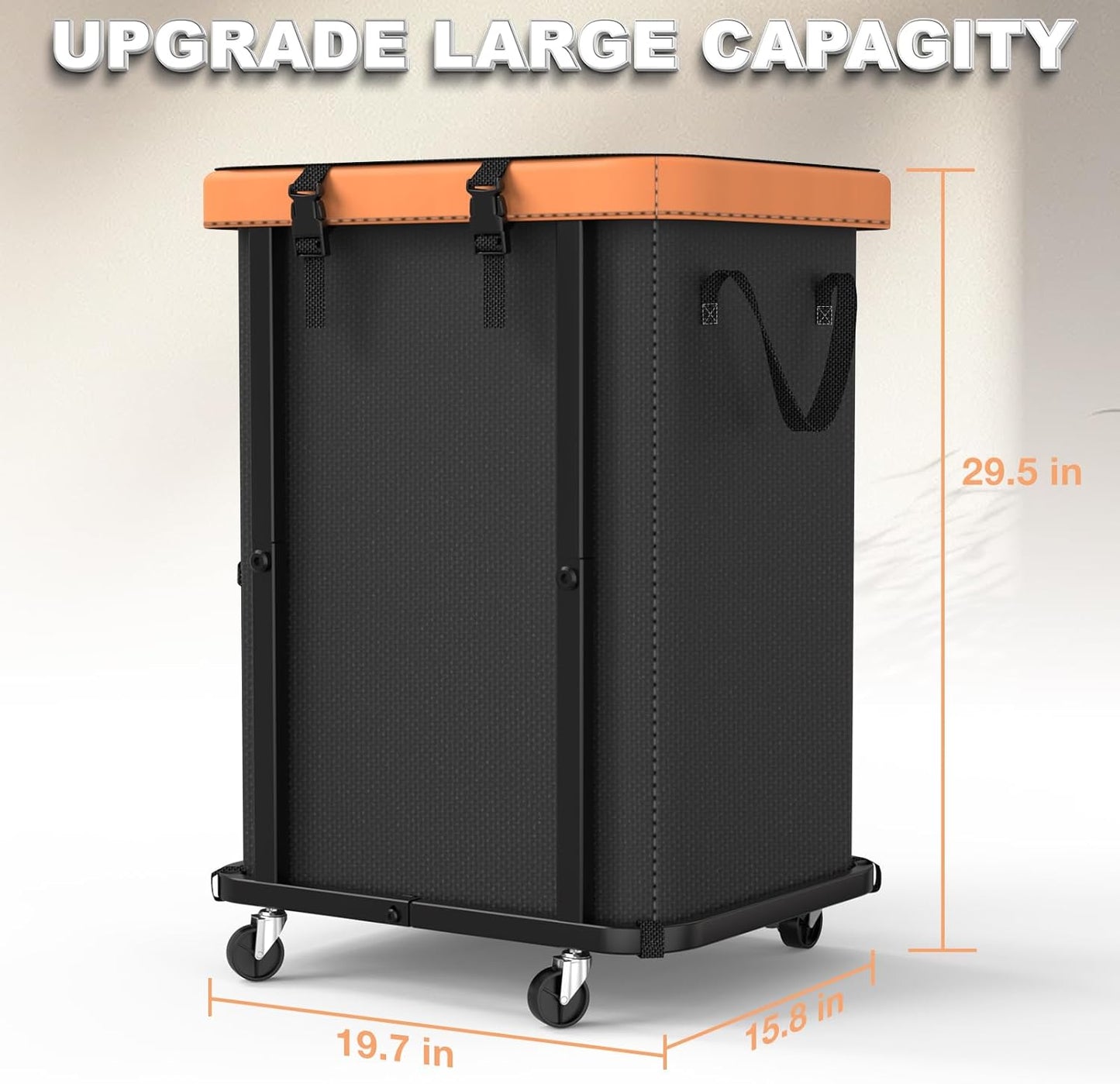 Laundry Hamper with Wheels,150L Leather Patchwork Clothes Hamper Black | Rolling Laundry Basket with Sturdy Metal Frame, Removable Washable Bag,Tall Clothes Sorter for Bedroom, Laundry Room, Dorm