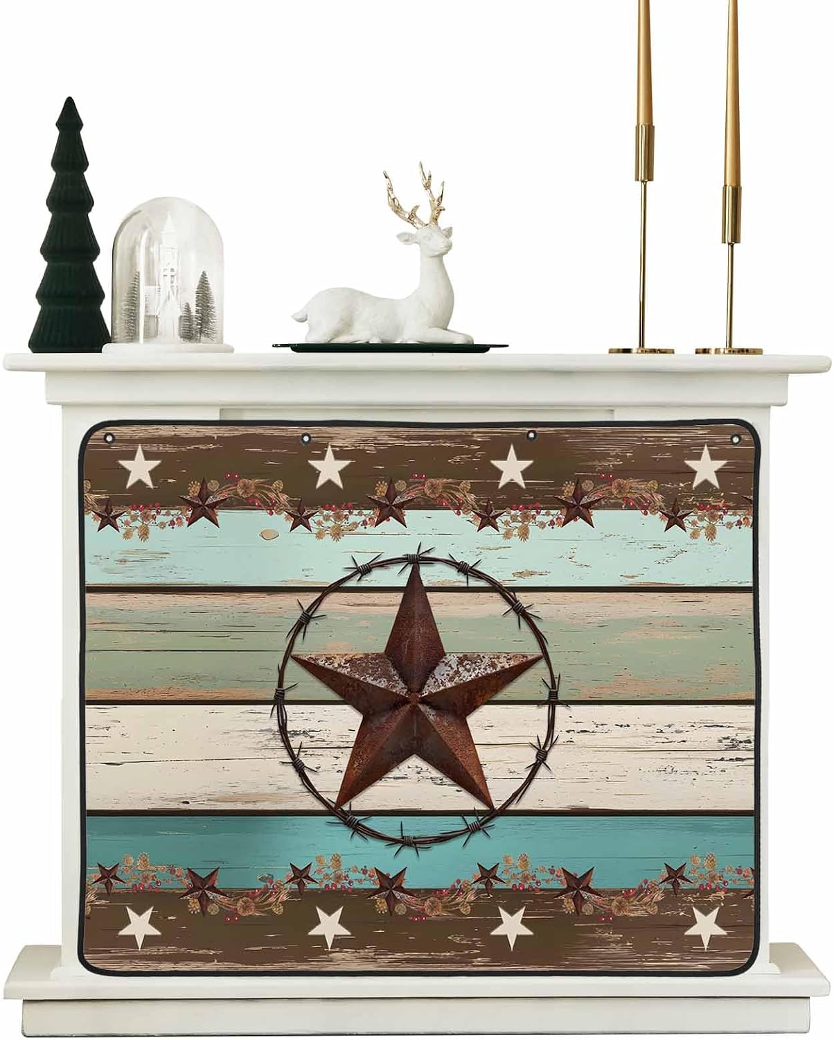 Magnetic Fireplace Cover Texas Star Teal Blue Fireplace Screen Decorative Farm Wood Grain Insulation Fireplaces Blocker Blanket Save Energy Fireplaces Draft Stopper Covers for Living Room 39x32 Inch