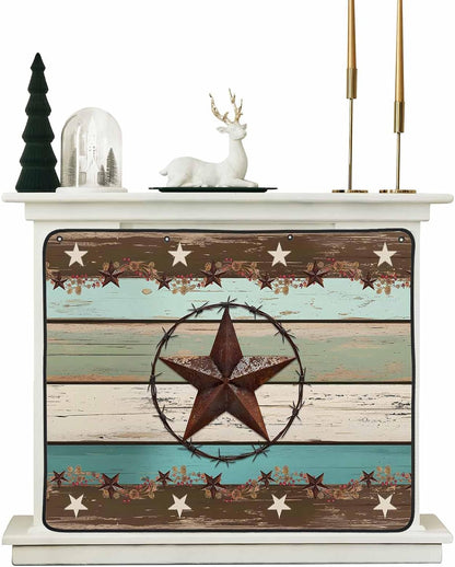 Magnetic Fireplace Cover Texas Star Teal Blue Fireplace Screen Decorative Farm Wood Grain Insulation Fireplaces Blocker Blanket Save Energy Fireplaces Draft Stopper Covers for Living Room 39x32 Inch