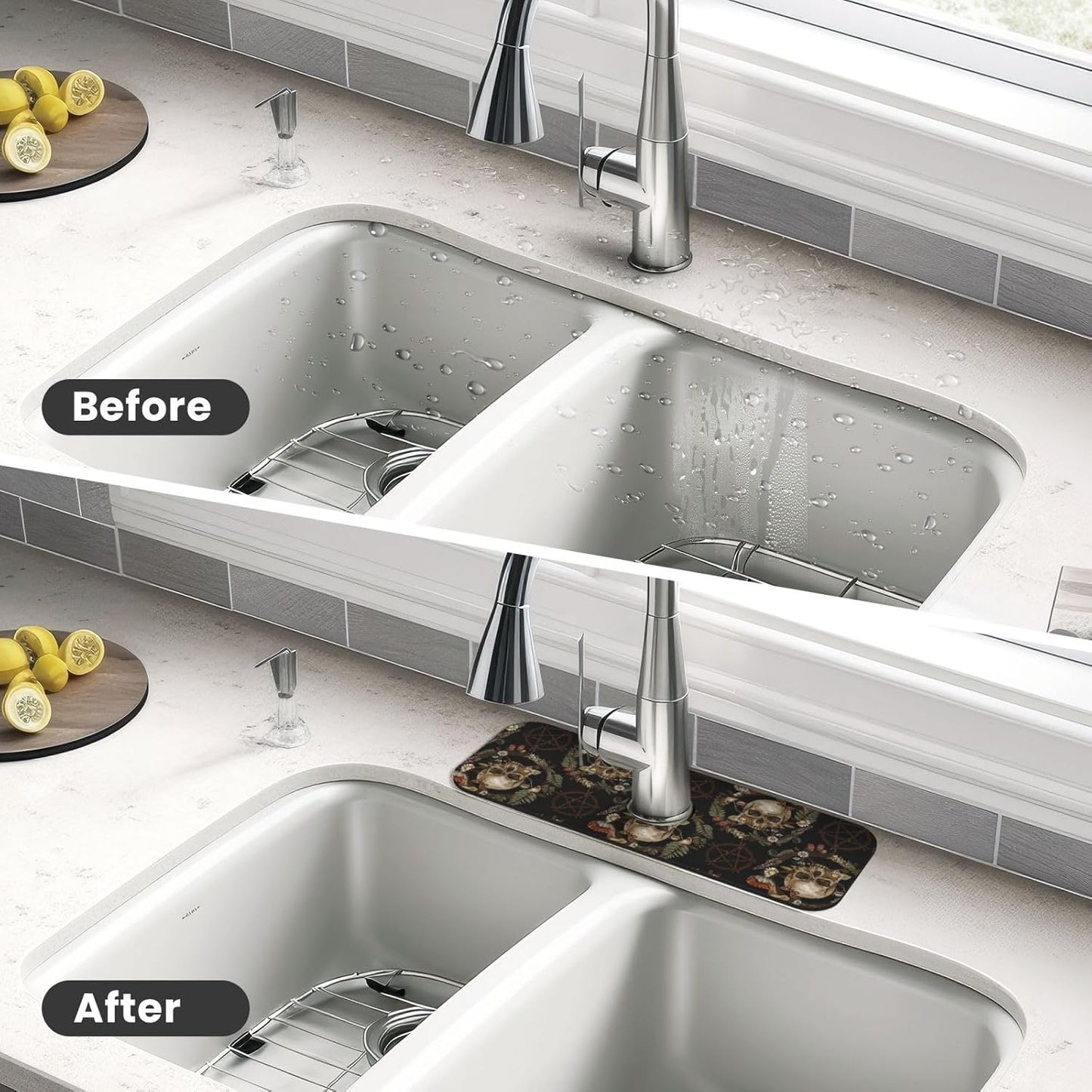 Wildflowers Floral Flower Kitchen Sink Splash Guard Faucet Mat Super Absorbent Fast Drying Mat Sink Gadgets-Fast Drying Pad Sink Mat For Kitchen Bathroom (15" X 5.5" )