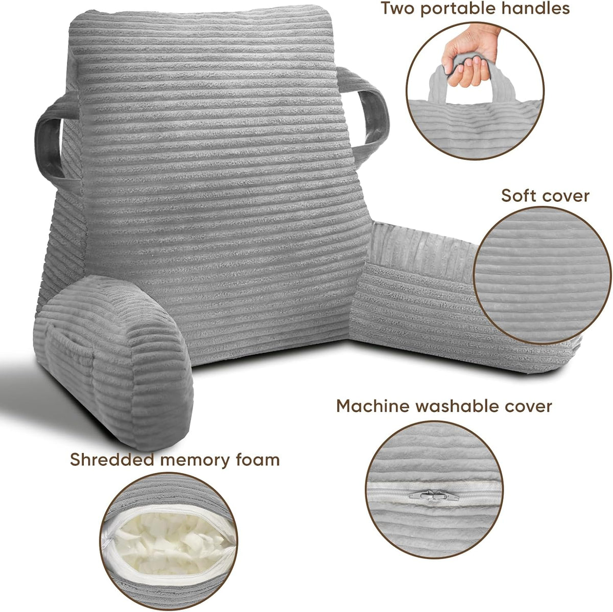 Reading Pillow for Sitting in Bed Adult, Memory Foam, Pockets