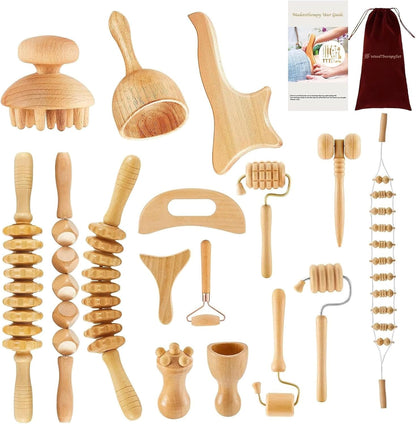 Wood Therapy Massage Tools Set, Maderoterapia Massage Kit with Wooden Gua Sha Tools, Body Sculpting & Lymphatic Drainage Massager, Muscle Relaxation Roller for Face, Back, Legs & Full Body