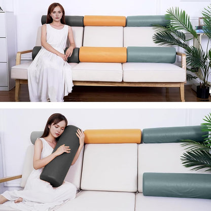 2 Pack Neck Roll Pillow, High-Density Foam Cylinder Bolster Pillow for Neck, Back & Lumbar Support, Ergonomic Round Pillow for Side Sleepers, Sleeping, Removable Washable Cover (7.9''x23.6'' Orange)