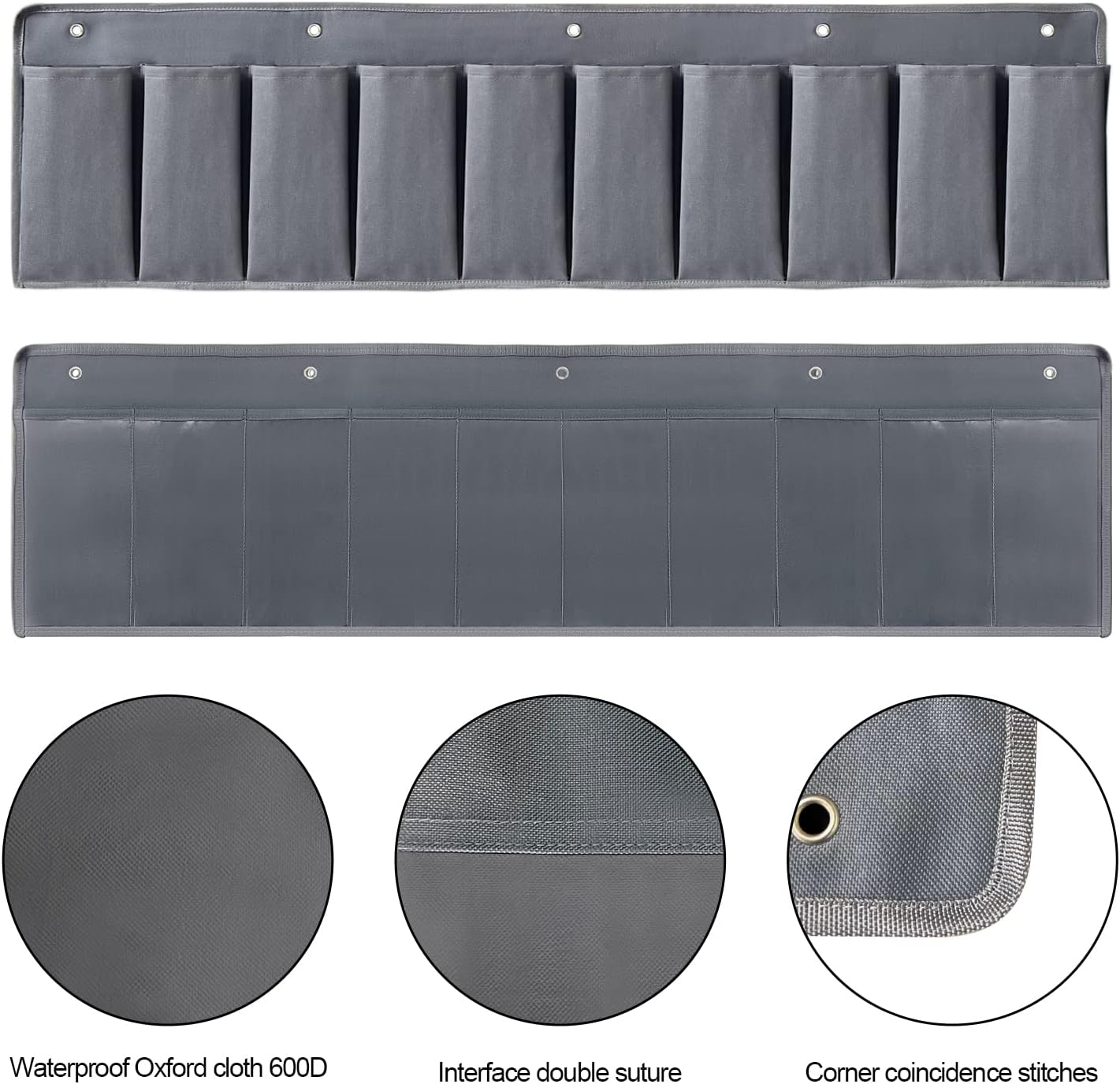 RVZONE RV Shoe Pockets 10 Pockets Heavy Hanging Bedside Storage Organizer with Sturdy Hooks Storage Pockets Hangs on bed for Shoes Toys and Tool Accessories