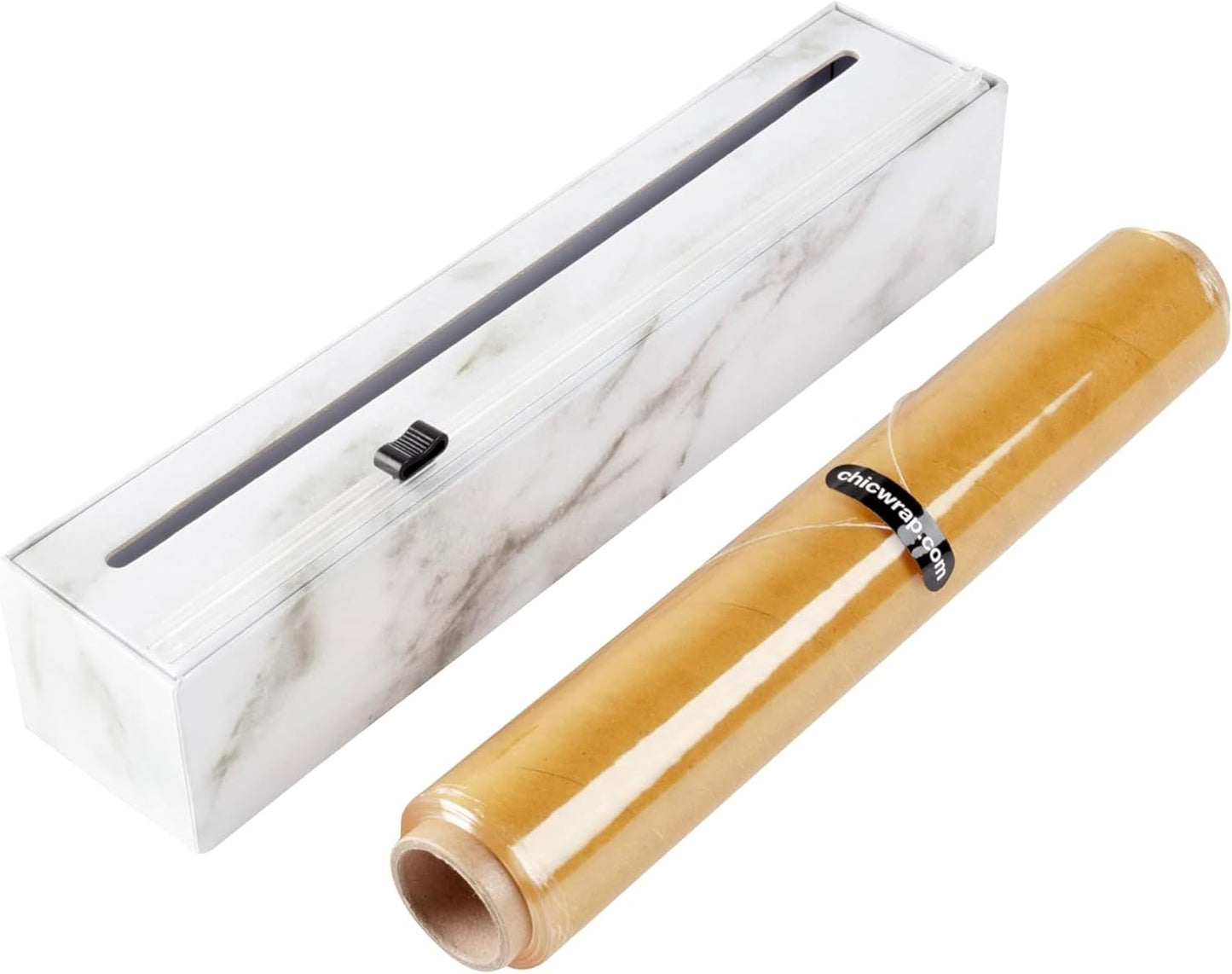 Chicwrap Veggies Refillable Plastic Wrap Dispenser - Includes One 12" x 250' Roll of Professional Grade Plastic Wrap - BPA Free and Kosher Certified - Reusable Dispenser w/Slide Cutter | Reusable Plastic Wrap Dispenser with Four Non-Slip Rubber Feet and