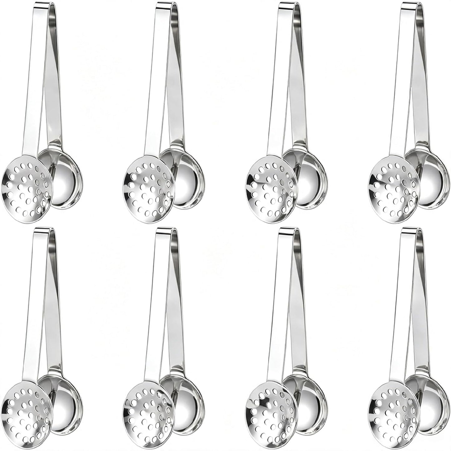 8 Piece 6 Inches Teabag Squeezer, Stainless Steel Tea Bag Tongs, Round Tea Filters Coffee Bag Squeezer Strainer Holder Serving Tongs Tool for Tea Bags, Gadget, Ice Cube, Silver