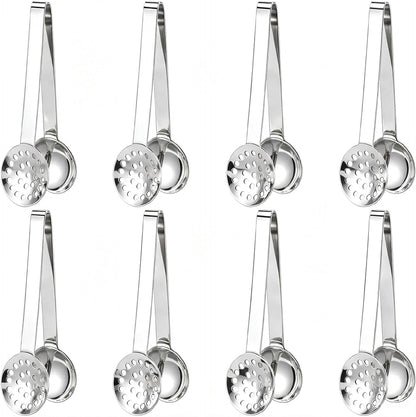 8 Piece 6 Inches Teabag Squeezer, Stainless Steel Tea Bag Tongs, Round Tea Filters Coffee Bag Squeezer Strainer Holder Serving Tongs Tool for Tea Bags, Gadget, Ice Cube, Silver