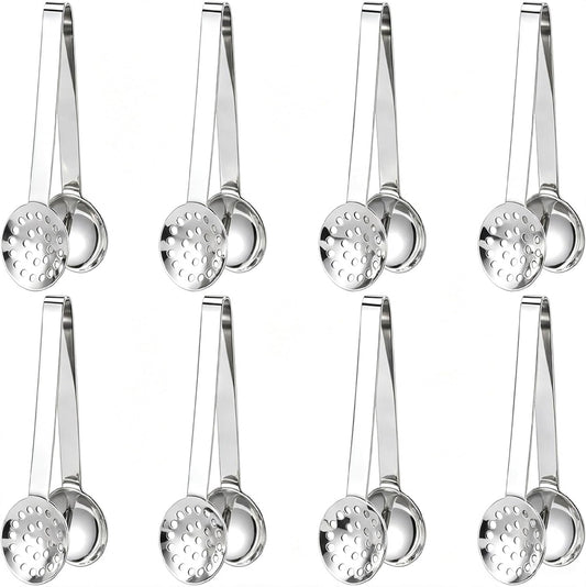 8 Piece 6 Inches Teabag Squeezer, Stainless Steel Tea Bag Tongs, Round Tea Filters Coffee Bag Squeezer Strainer Holder Serving Tongs Tool for Tea Bags, Gadget, Ice Cube, Silver