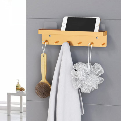 MKO Key Holder Wall Mount, Key Holder Wall Mount Adhesive with Mail Organizer Tray with 6 Key Hooks for Wall, Black | Metal Material, Key Rack with Shelf, Mail Organizer Tray for Entryway, Hallway, Living Room