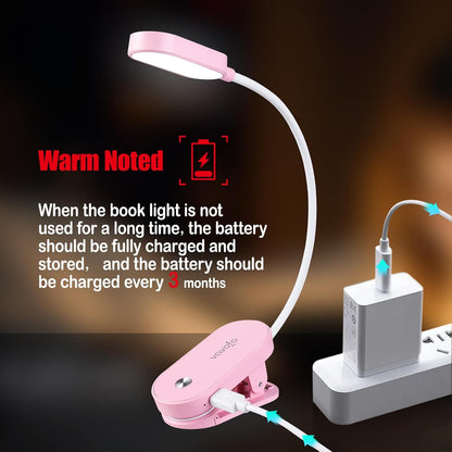 VAVOFO Rechargeable Book Light, 14 LEDs Eye Care Clip On Amber Reading Light for Bookworms Reading in Bed with 9 Colors 9 Brightness (Blue)