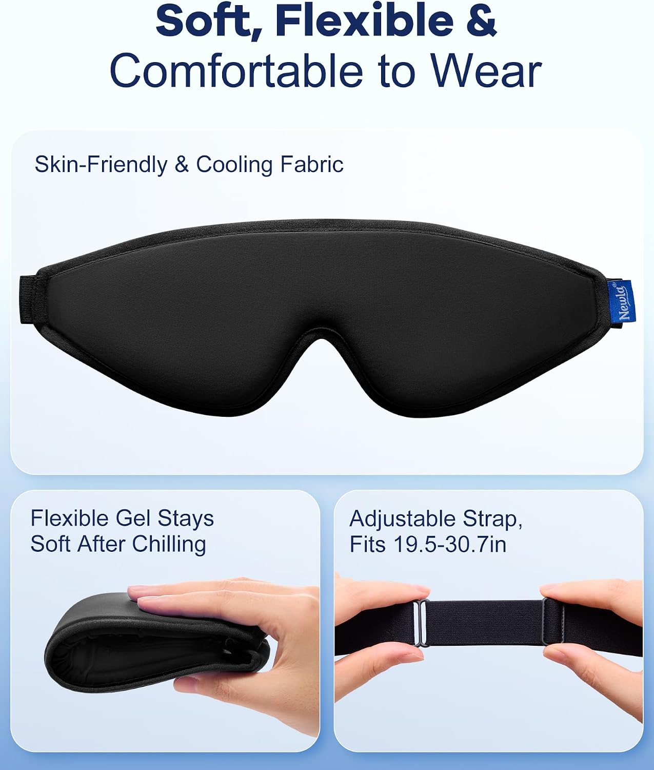 Cooling Gel Eye Mask for Puffy Eyes, Larger Full-Eye Contour Cold Compress | Ice-Cold Gel Therapy, Forehead & Upper Cheek Cooling Relief, Reusable Ice Pack for Eyes, FSA Eligible Items HSA, Black