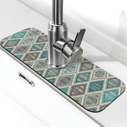 Abstract Flower Blooming Floral Watercolor Kitchen Sink Splash Guard Faucet Mat Super Absorbent Fast Drying Mat Sink Gadgets-Fast Drying Pad Sink Mat For Kitchen Bathroom (15" X 5.5" )