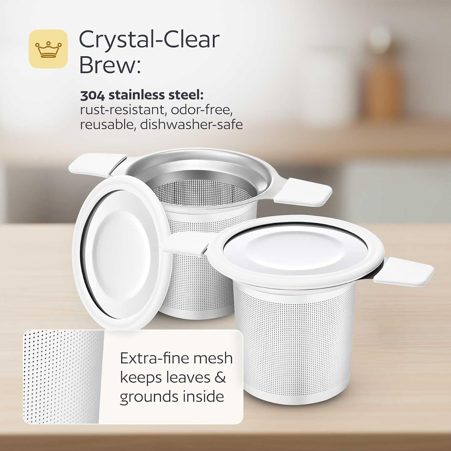 Stainless Steel Tea Infuser for Loose Leaf Tea – Extra Fine Mesh Strainer with Heat Proof Double Handles & Lid, Reusable Filter Fits Mugs, Cups & Teapots, Gray