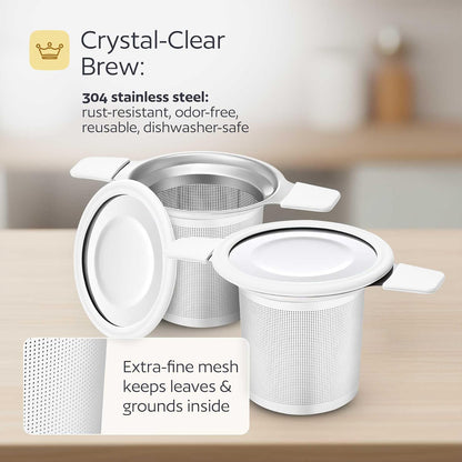 Stainless Steel Tea Infuser for Loose Leaf Tea – Extra Fine Mesh Strainer with Heat Proof Double Handles & Lid, Reusable Filter Fits Mugs, Cups & Teapots, Gray