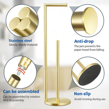 Toilet Paper Holder Stand, Bathroom Free Standing with Storage, Black | Rustproof Toilet Paper Roll Holder for 4 Rolls,with Non-Slip Stable Base,Bathroom Organizers and Storage