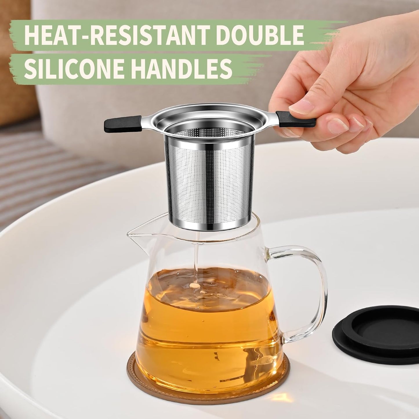 Tea Infuser Strainers, Stainless Steel Loose Leaf Tea Strainer Stepper with Heat Proof Double Handles, Extra Fine Mesh Ball Infusers, Diffuser Holder Filter for Mugs, 1PC