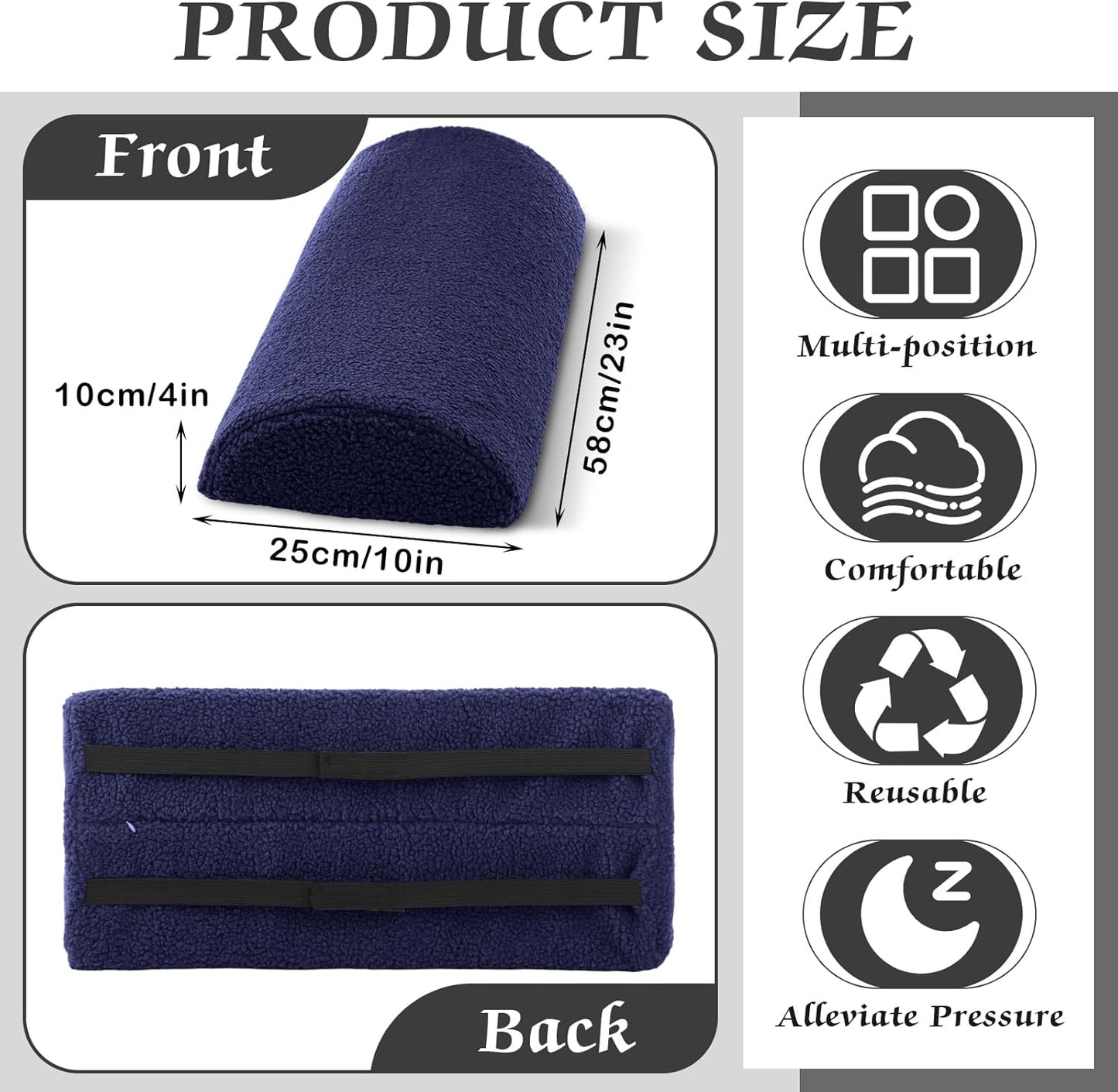Queekay Recliner Leg Rest Cushion Large Half Moon Bolster Pillow 22.8 x 9.84 x 4 Inch Lumbar Support Pillow Bed Sleeping Semi Roll for Legs, Knees, Lower Back, Ankle and Foot Washable Cover(Grey)