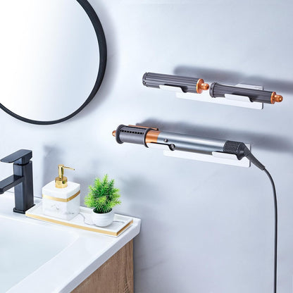 2 PCS Wall Mount Curling Iron Holder and Hair Tool Organizer with Adhesive, Multifunctional Hot Flat Iron and Hair Straightener Holder Storage Stand for Vanity, Cabinet and Wall, White