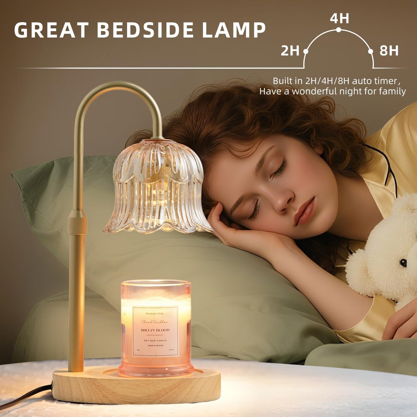 CRMILL Candle Warmer Lamp with Timer: Adjustable Dimmable Height Adjustable Warming - Flower Shape Wax Lamp Jar Candles No Flame Modern Home Decor Table Lights - Home Living Bedroom