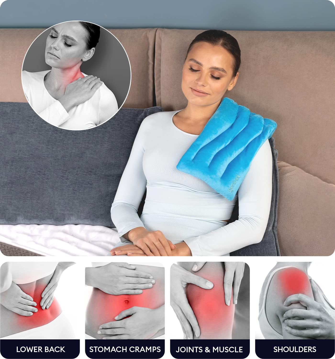 GENIANI Microwavable Heating Pad for Neck and Shoulders with Herbal - Calming Weighted Cordless Neck Wrap - Heat Pad - Hot and Cold Compress (Cloud Grey)