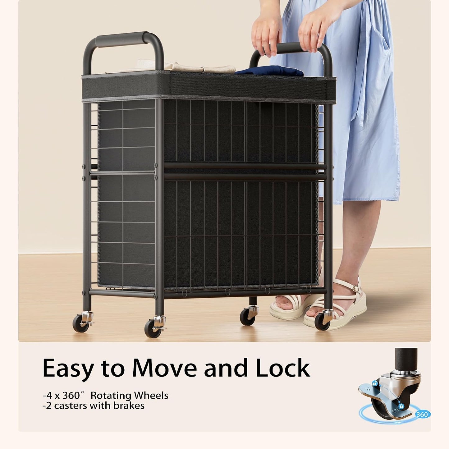 110L Rolling laundry Sorter Hamper Basket 2 Section with Wheels | Laundry Cart with Removable Bag, Clothes Organizer, Bedroom, Bathroom, Laundry Room, Dorm Use