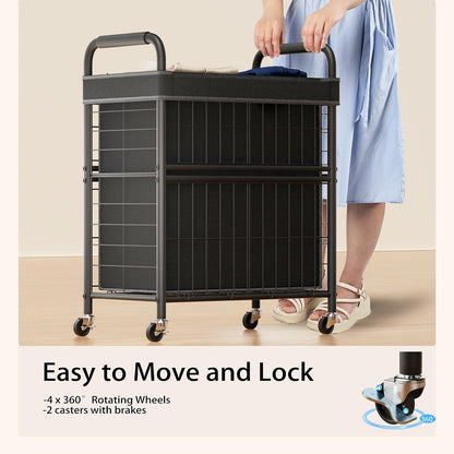 110L Rolling laundry Sorter Hamper Basket 2 Section with Wheels | Laundry Cart with Removable Bag, Clothes Organizer, Bedroom, Bathroom, Laundry Room, Dorm Use