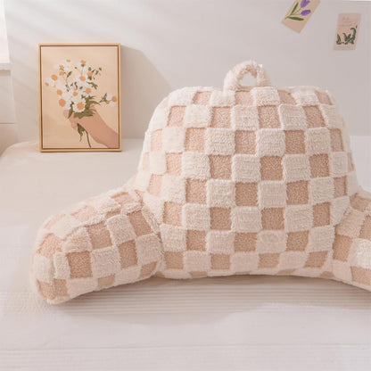 Aimuan Reading Pillow Checkered Bed Rest Wedge Backrest Checkerboard Pillow with Arms Back Support for Sitting Up in Bed Cushion Incline Rest Sleeping Snoring Pillow (Beige,Large)
